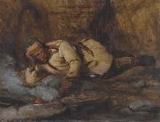 Francois Auguste Biard A Laplander asleep by a fire USA oil painting artist